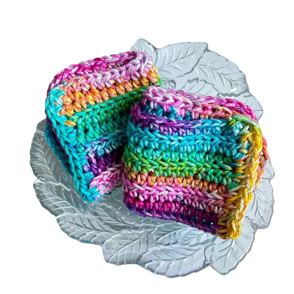 Hand Crafted Colorful Rainbow  All Purpose Wash or Dish Cloths Crochet Cotton